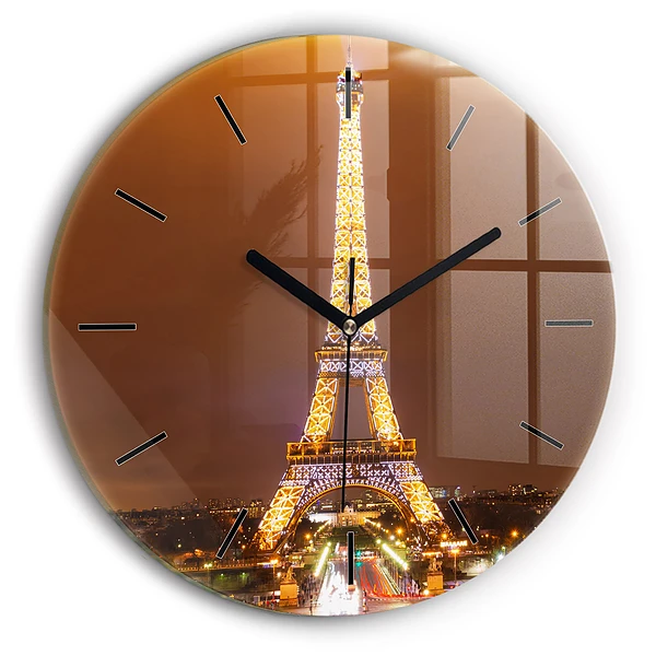 Wanduhr glas rund Beleuchteter Eiffelturm