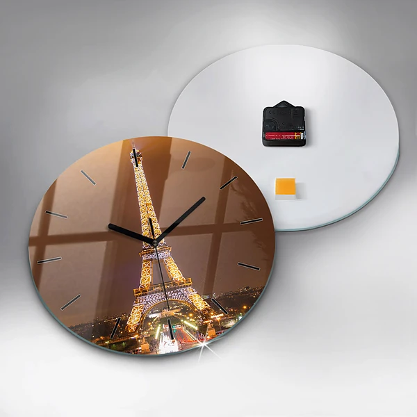 Wanduhr glas rund Beleuchteter Eiffelturm