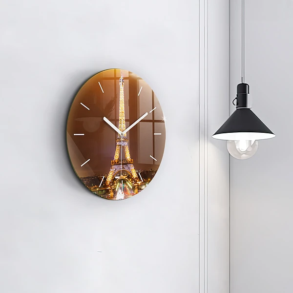 Wanduhr glas rund Beleuchteter Eiffelturm