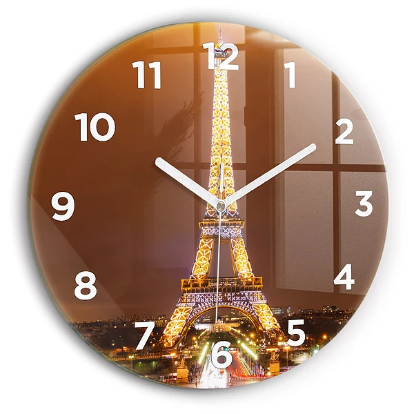 Wanduhr glas rund Beleuchteter Eiffelturm