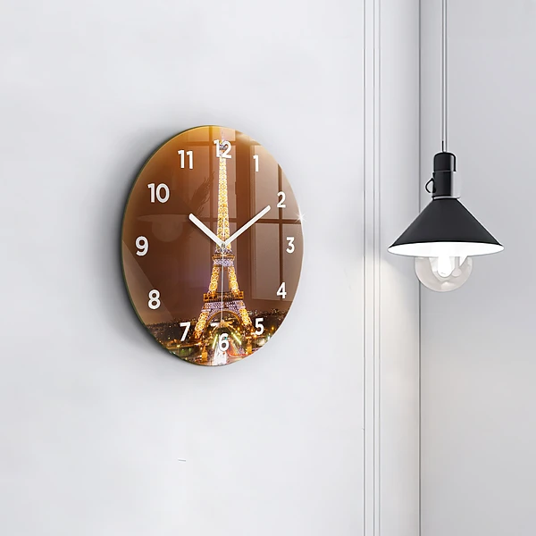 Wanduhr glas rund Beleuchteter Eiffelturm
