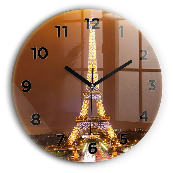 Wanduhr glas rund Beleuchteter Eiffelturm