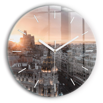 Wanduhr rund mit motiv Städte bei Sonnenuntergang