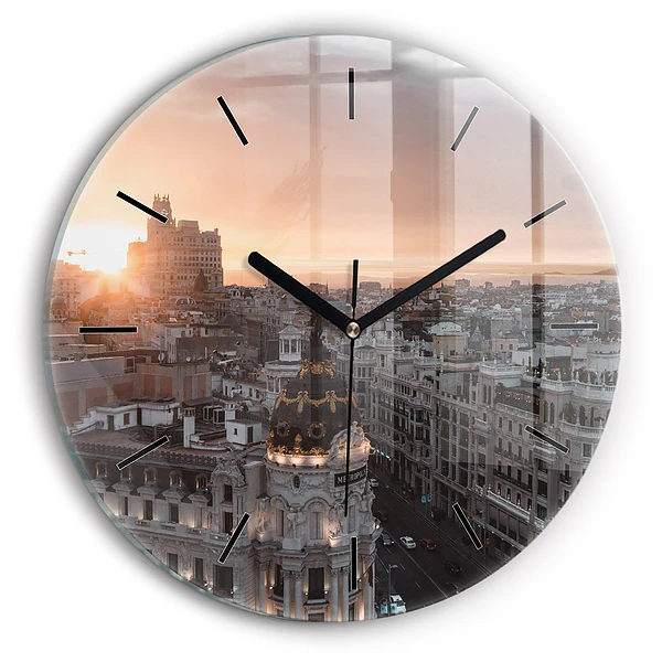 Wanduhr rund mit motiv Städte bei Sonnenuntergang
