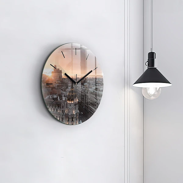Wanduhr rund mit motiv Städte bei Sonnenuntergang