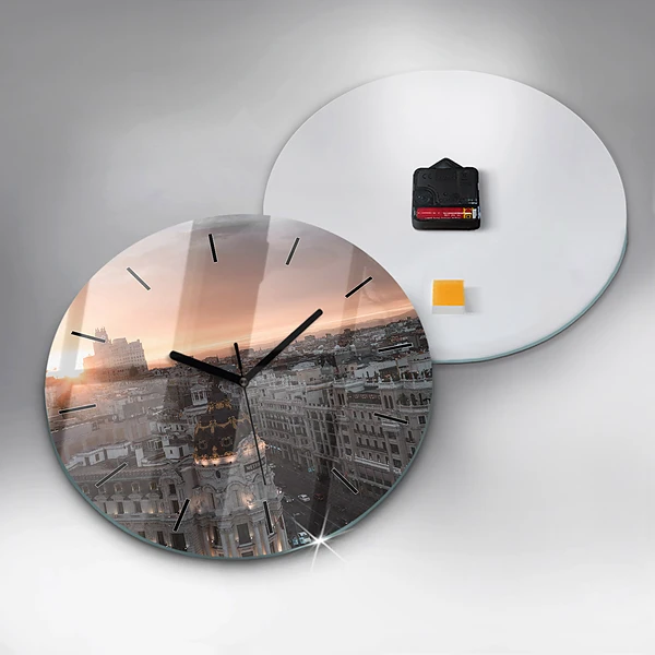 Wanduhr rund mit motiv Städte bei Sonnenuntergang