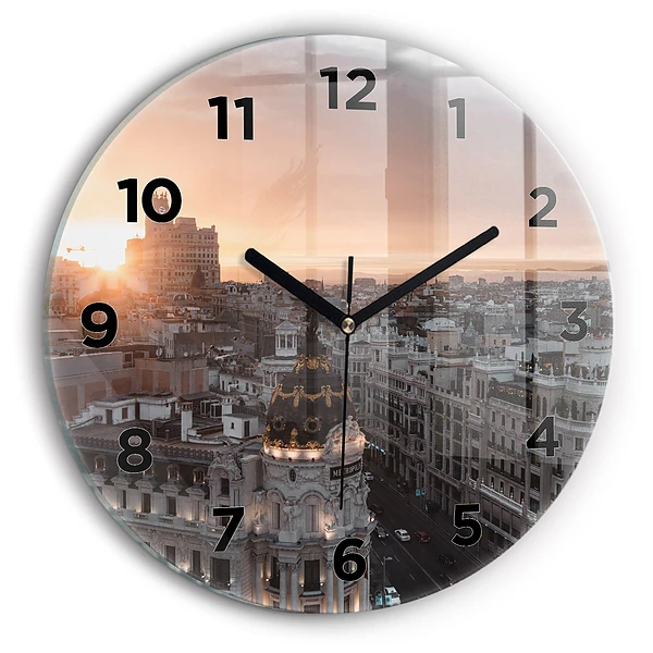 Wanduhr rund mit motiv Städte bei Sonnenuntergang