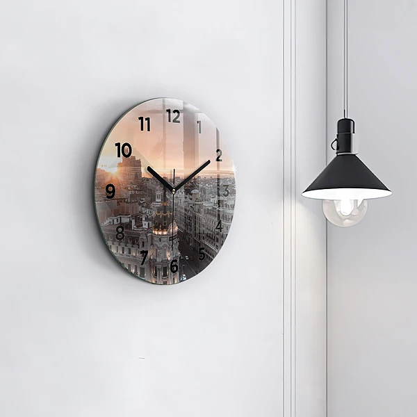 Wanduhr rund mit motiv Städte bei Sonnenuntergang