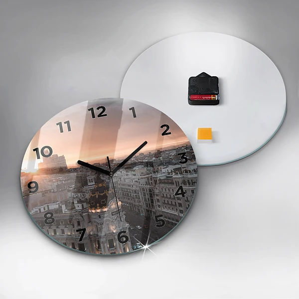 Wanduhr rund mit motiv Städte bei Sonnenuntergang
