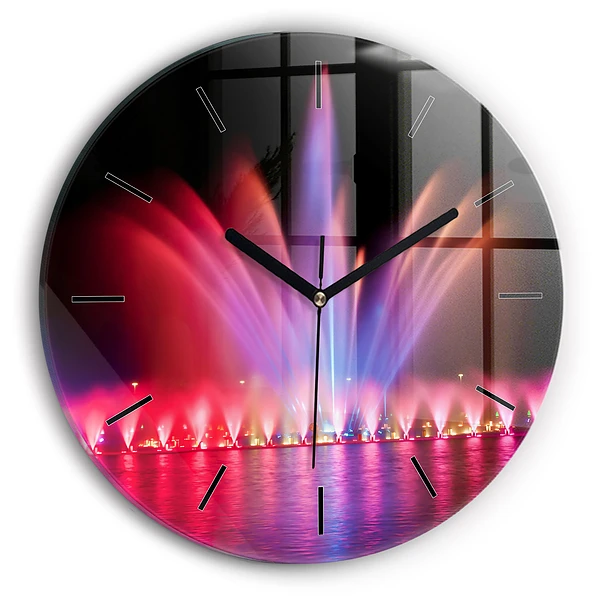 Wanduhr rund mit motiv Breslauer Springbrunnen bei Nacht
