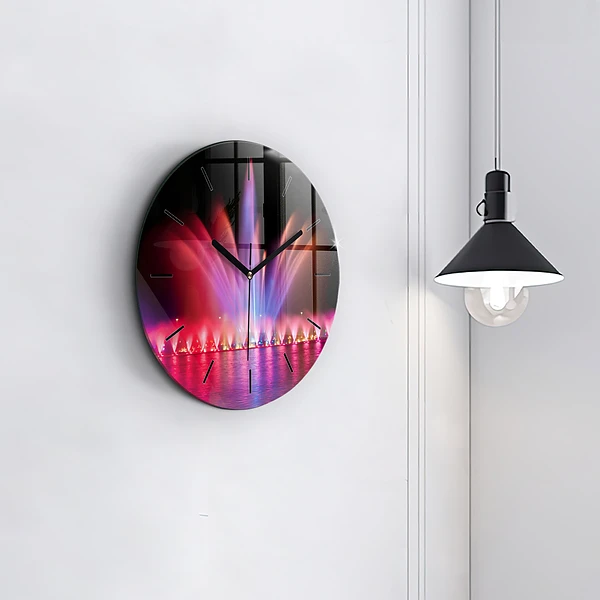 Wanduhr rund mit motiv Breslauer Springbrunnen bei Nacht