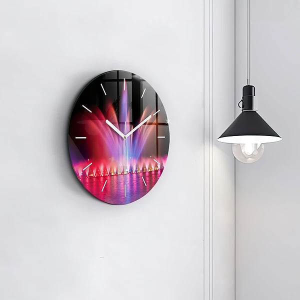 Wanduhr rund mit motiv Breslauer Springbrunnen bei Nacht