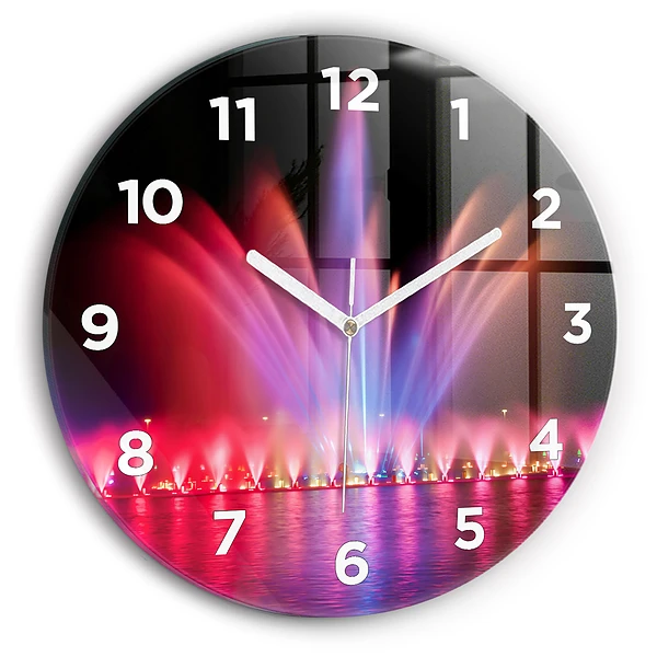 Wanduhr rund mit motiv Breslauer Springbrunnen bei Nacht