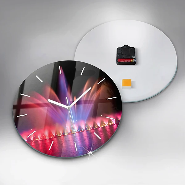 Wanduhr rund mit motiv Breslauer Springbrunnen bei Nacht