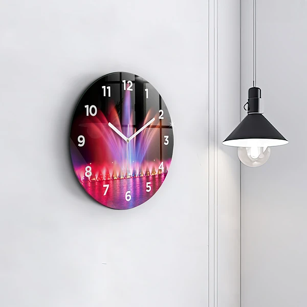Wanduhr rund mit motiv Breslauer Springbrunnen bei Nacht
