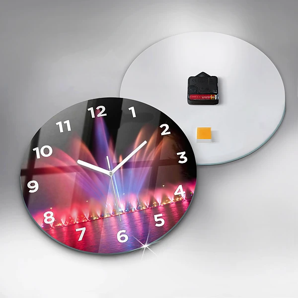 Wanduhr rund mit motiv Breslauer Springbrunnen bei Nacht