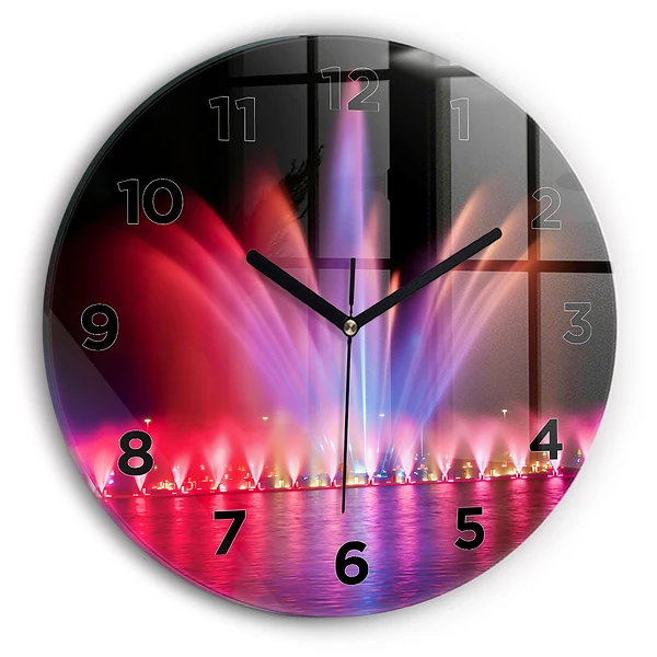 Wanduhr rund mit motiv Breslauer Springbrunnen bei Nacht