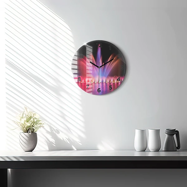 Wanduhr rund mit motiv Breslauer Springbrunnen bei Nacht