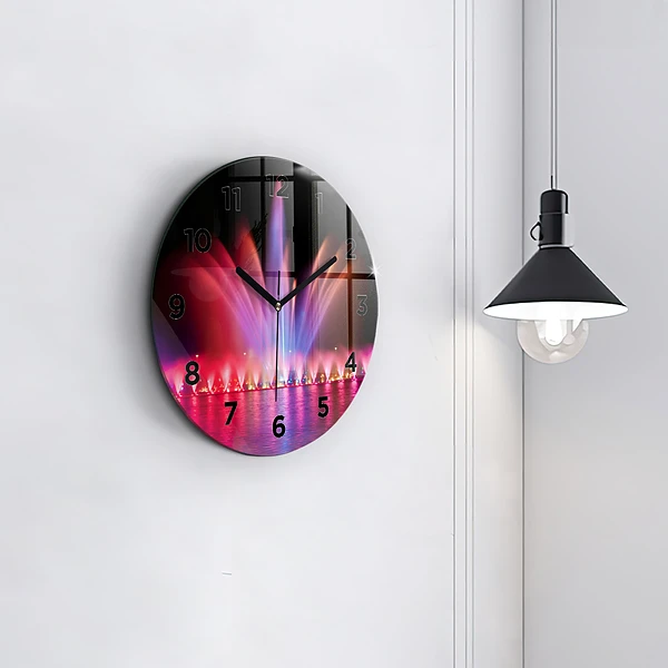 Wanduhr rund mit motiv Breslauer Springbrunnen bei Nacht