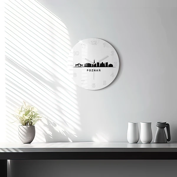 Wanduhr rund mit motiv Grafik der Skyline von Poznan