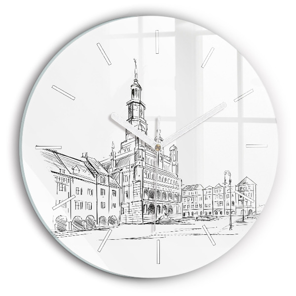 Wanduhr rund Skizze der Altstadt von Poznan