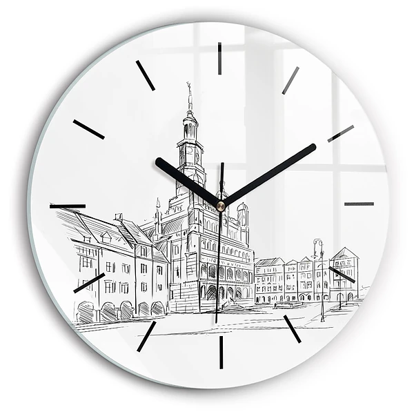 Wanduhr rund Skizze der Altstadt von Poznan