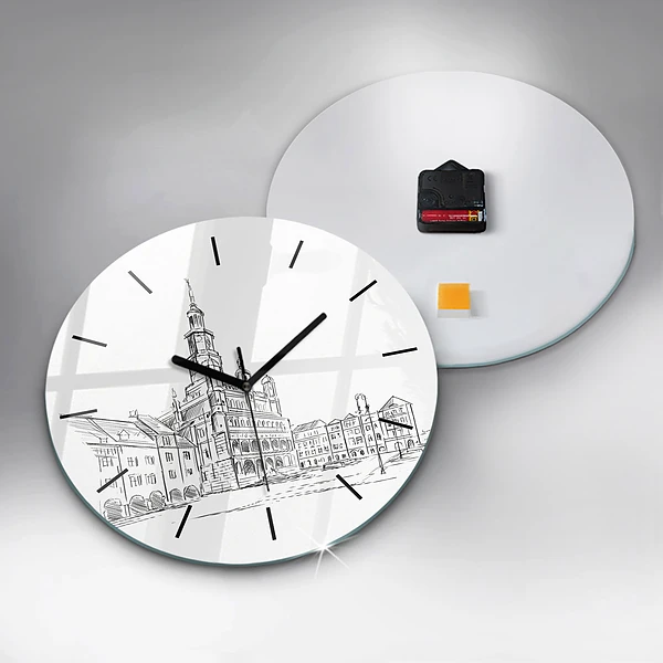 Wanduhr rund Skizze der Altstadt von Poznan