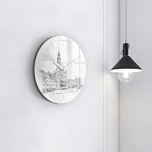 Wanduhr rund Skizze der Altstadt von Poznan