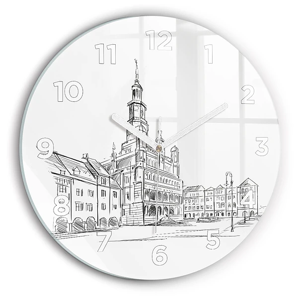 Wanduhr rund Skizze der Altstadt von Poznan