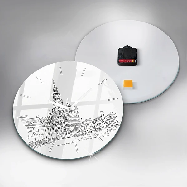 Wanduhr rund Skizze der Altstadt von Poznan