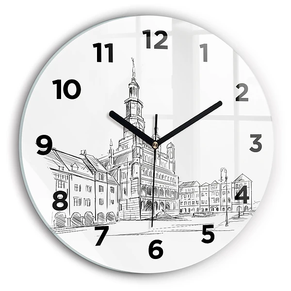 Wanduhr rund Skizze der Altstadt von Poznan