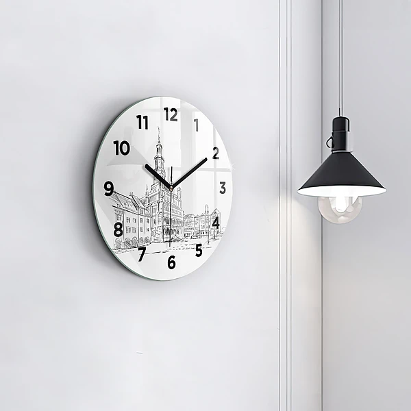 Wanduhr rund Skizze der Altstadt von Poznan