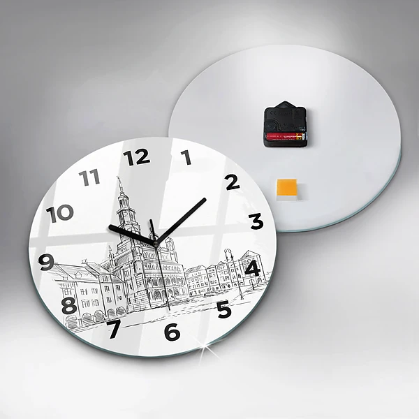 Wanduhr rund Skizze der Altstadt von Poznan