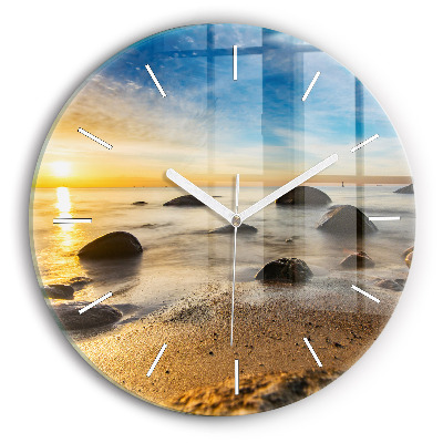 Wanduhr glas rund Sonnenaufgang an der Ostsee