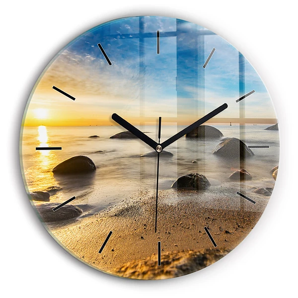 Wanduhr glas rund Sonnenaufgang an der Ostsee