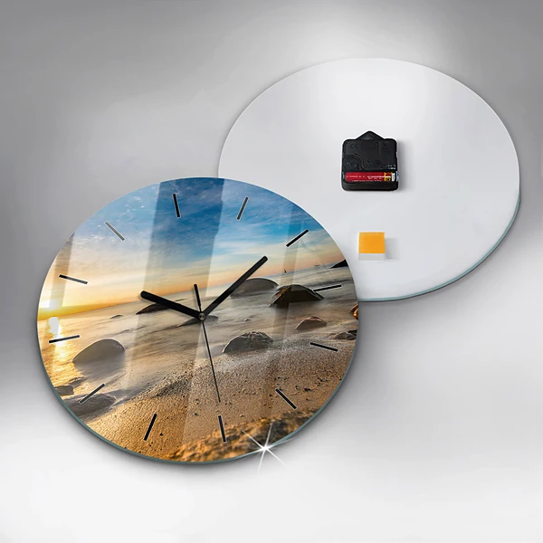Wanduhr glas rund Sonnenaufgang an der Ostsee