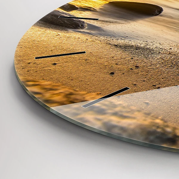 Wanduhr glas rund Sonnenaufgang an der Ostsee