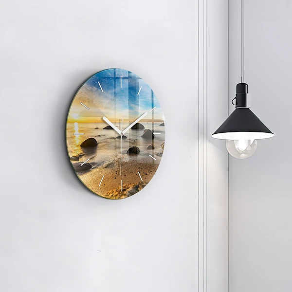 Wanduhr glas rund Sonnenaufgang an der Ostsee