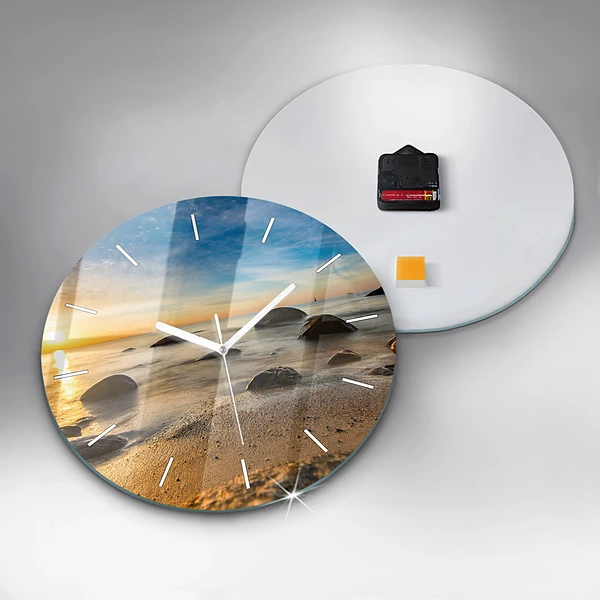 Wanduhr glas rund Sonnenaufgang an der Ostsee