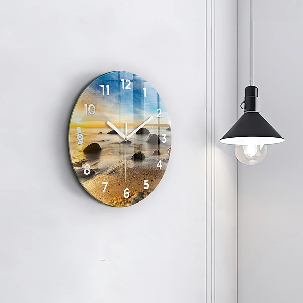 Wanduhr glas rund Sonnenaufgang an der Ostsee