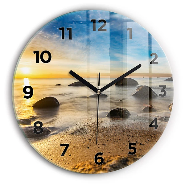 Wanduhr glas rund Sonnenaufgang an der Ostsee