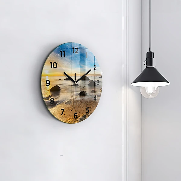 Wanduhr glas rund Sonnenaufgang an der Ostsee