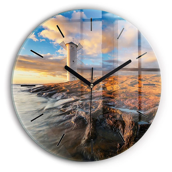 Wanduhr rund Leuchtturm und die Ostsee