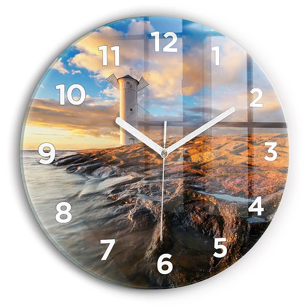 Wanduhr rund Leuchtturm und die Ostsee