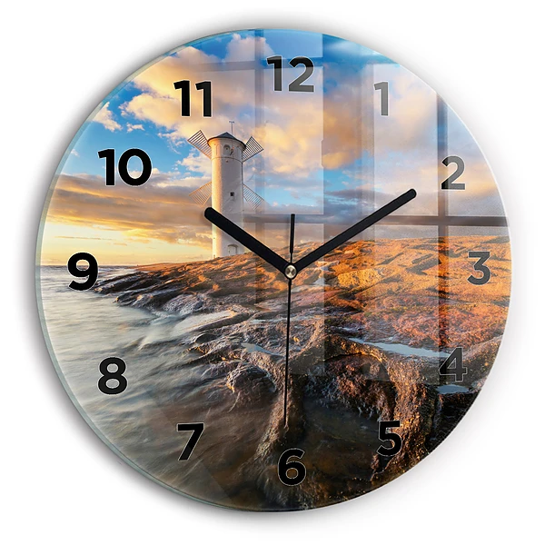 Wanduhr rund Leuchtturm und die Ostsee