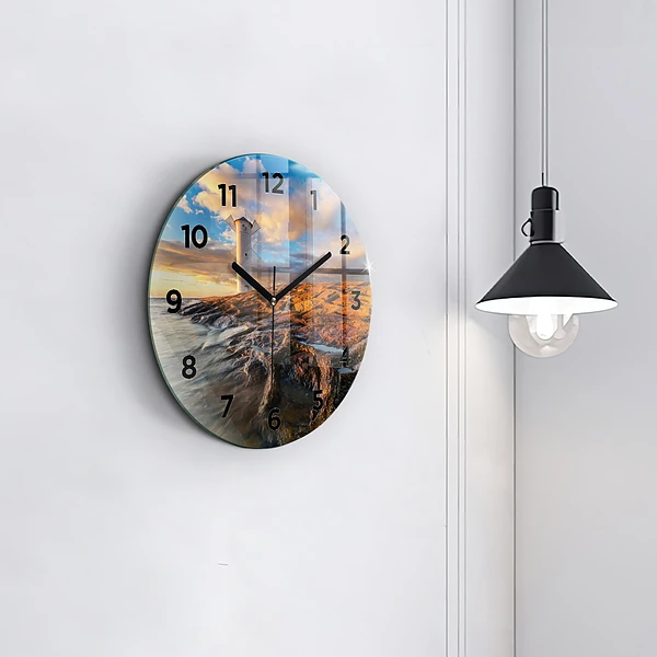 Wanduhr rund Leuchtturm und die Ostsee