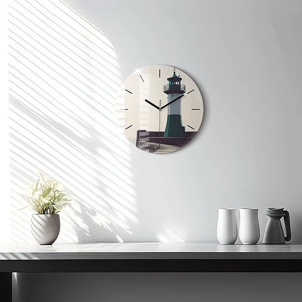 Wanduhr rund mit motiv Leuchtturm und Meer