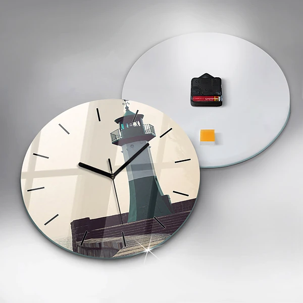 Wanduhr rund mit motiv Leuchtturm und Meer