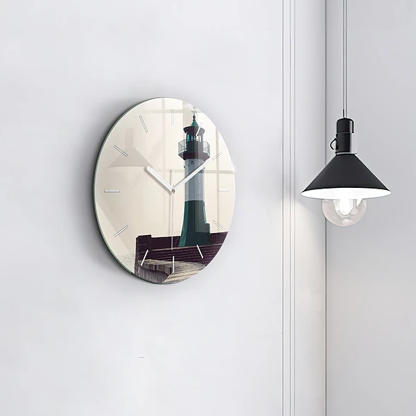 Wanduhr rund mit motiv Leuchtturm und Meer