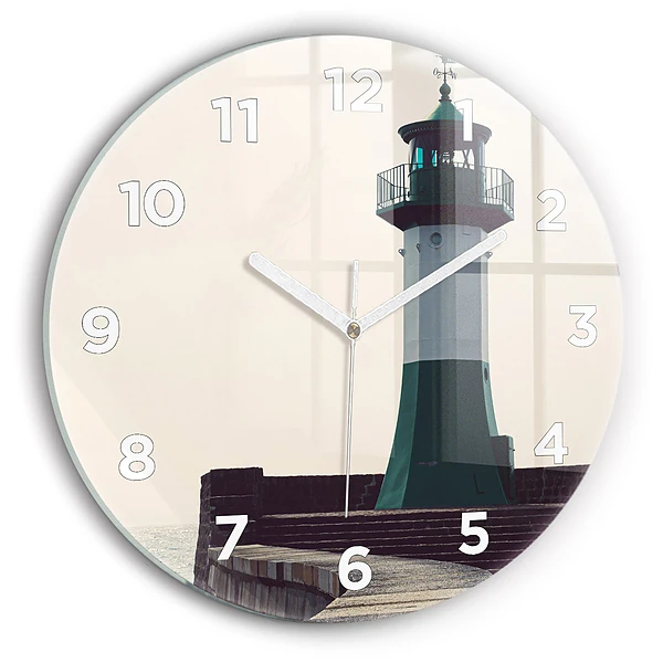 Wanduhr rund mit motiv Leuchtturm und Meer